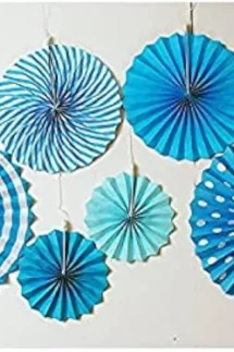 Blue Paper Fan Wall Decoration Set – Hand-Crafted Elegance