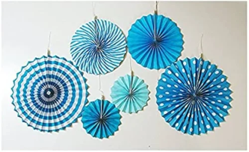 Blue Paper Fan Wall Decoration Set – Hand-Crafted Elegance