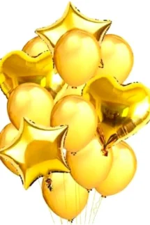 Golden Balloons Pack of 10 | Metallic & Foil Star & Heart