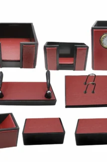 Senator Rexine Leather Office Desk Organizer 8 Pieces Set With Watch #20 (Mahroon)