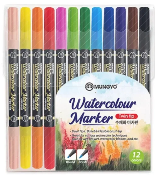 Mungyo Watercolor Twin Tip Pen set of 12 Multicolor Colors