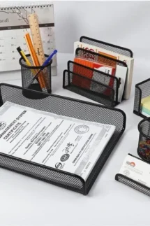 Table Set Metal Mesh Desk Organizer