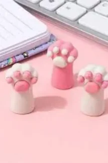 3 Pcs Cute Pink Style Cat Paw Rubber Erasers