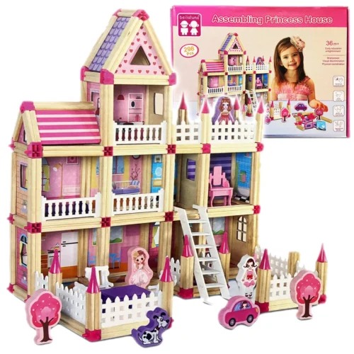 Assembling Princess Wooden House for Girls – 298pcs Creative Construction Blocks Toy Build Her Dream Castle – Spark Imagination Through Play Introducing the Assembling Princess Wooden House for a Girl – Construction Blocks Toy (298pcs), a delightful DIY playset that brings fairytales to life. Designed to inspire creativity, logical thinking, and fine motor skills, this beautiful wooden house kit is the perfect gift for young princess lovers and budding architects. Princess-Themed Wooden Construction Toy Crafted from high-quality, non-toxic wood, this 298-piece set includes everything a child needs to build her own dream house. Adorned with pastel colors, decorative mini furniture, charming window details, and a castle-like structure, it’s perfect for girls aged 5 and above. Each piece is crafted for easy handling and safe play. Educational and Interactive Fun This toy is more than just a dollhouse—it's an engaging building experience that teaches patience, problem-solving, and basic construction skills. Children can follow the simple illustrated instructions or design their own magical layout. It promotes hands-on learning, spatial awareness, and storytelling skills. Encourages Creative Role-Play Once assembled, the Princess Wooden House becomes a magical space for dolls and pretend-play. Girls can play out royal adventures, bedtime stories, and family scenes. This fosters emotional development and imaginative thinking—key aspects of a child’s early growth. Perfect Gift for Girls Who Love to Build Whether it’s a birthday, Eid, or special surprise, this construction block toy makes a meaningful and entertaining gift. It combines the joy of building with the fun of pretend play, ensuring hours of screen-free entertainment. What’s Inside the Box? 🏠 298 wooden construction blocks 🛏️ Furniture & princess-themed accessories 🧱 Easy-to-connect pieces for safe building 📖 Illustrated instruction manual Everything your child needs to create a charming princess paradise is right in the box. Why Choose This Wooden House Construction Set? ✅ Durable, eco-friendly wooden materials ✅ Promotes STEAM learning ✅ Enhances concentration and coordination ✅ Supports imaginative storytelling ✅ Beautifully designed with vibrant colors Don’t miss the chance to give your little girl a toy that builds both fun and learning.