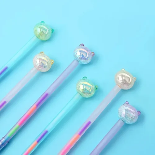 Cute Crystal Cat Rainbow Colors Glitter Gel Pen
