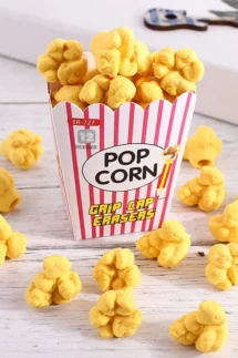 Cute Popcorn Shape Grip Cap Pencil Erasers Pack of 12
