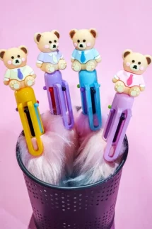 Teddy Bear Feather Fur Multicolor Gel Pen