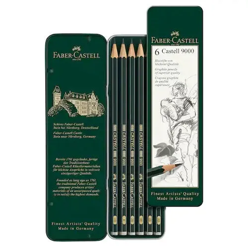 Faber Castell 9000 Graphite Pencil Art Tin Set of 6 Faber Castell 9000 Graphite Pencil Art Tin Set of 6