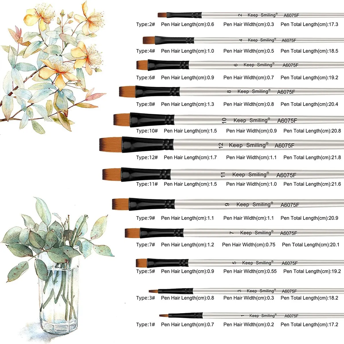 Keep Smiling Professional Flat Tip Paint Brush Pack Of 12 Keep Smiling Professional Flat Tip Paint Brush Pack Of 12