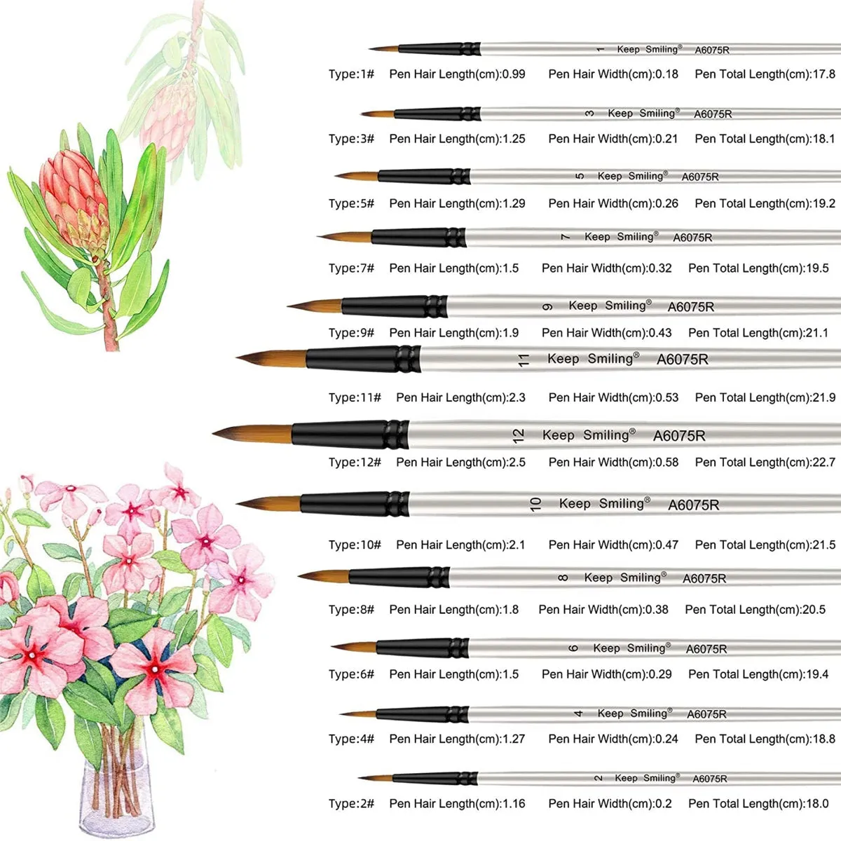 Keep Smiling Professional Round Tip Paint Brush Pack of 12 Keep Smiling Professional Round Tip Paint Brush Pack of 12